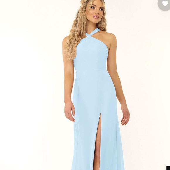 Azazie Sky Blue Halter Wedding Dress - Picture 1 of 4